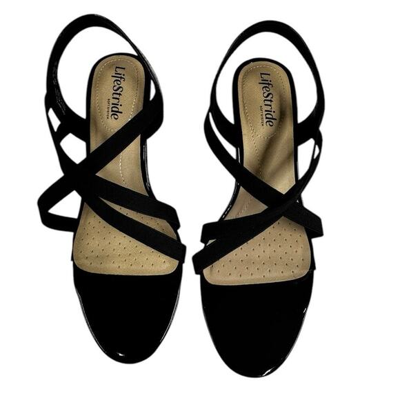 Life Stride Black Patent Strappy Sandal Size 7.5 - Picture 2 of 11